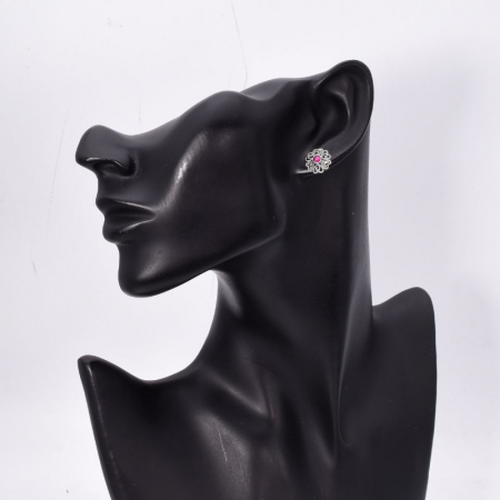 Cercei argint cu rubin si marcasite, model floral [1]