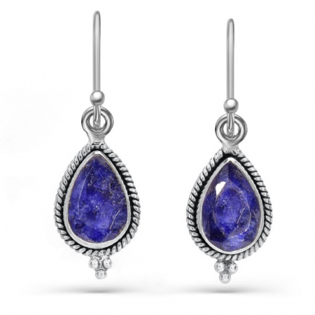 Bijuterii safir - Cercei argint safir natural forma para funie rasucita
