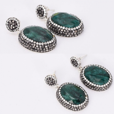 Cercei argint cu smarald oval, hematit, CZ [2]