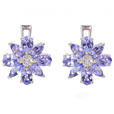 Cercei argint cu tanzanit natural, model floral [0]