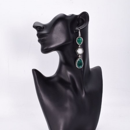 Cercei argint cu tortita 2 x smarald, perle, hematit, CZ [1]