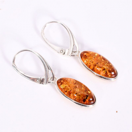 Cercei argint cu tortita Apus de Soare - chihlimbar baltic oval [3]