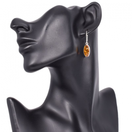 Cercei argint cu tortita Apus de Soare - chihlimbar baltic oval [2]