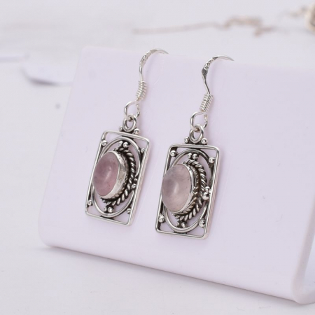 Cercei argint filigran dreptunghiulari cu cuart roz. [4]