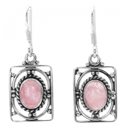 Cercei argint filigran dreptunghiulari cu cuart roz. [0]