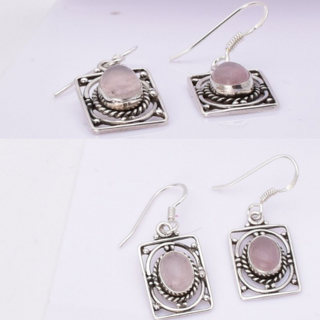 Cercei argint filigran dreptunghiulari cu cuart roz. [3]