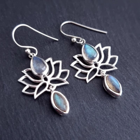 Cercei argint Lotus cu labradorit