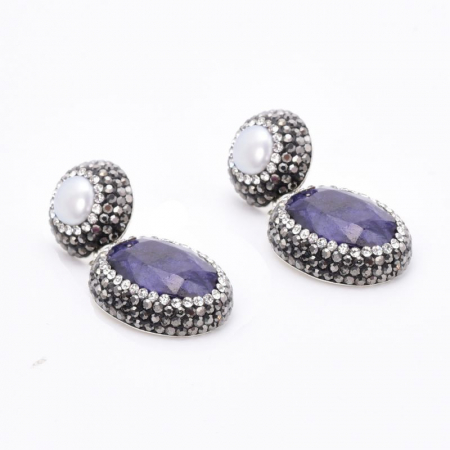 Cercei argint Gratie cu safir, perle, hematit si CZ [4]