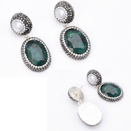 Cercei argint Gratie cu smarald, perle, hematit, CZ [3]
