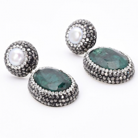 Cercei argint Gratie cu smarald, perle, hematit, CZ [2]