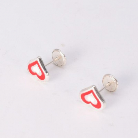 Cercei argint inima cu email rosu [1]