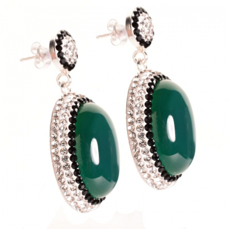 Cercei argint lungi - agat verde oval, CZ [1]