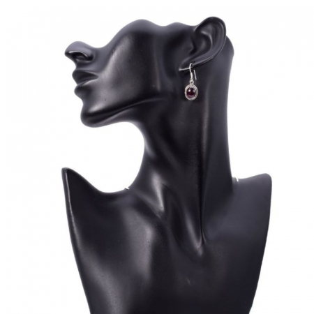 Cercei argint lungi cu granat, model funie rasucita [1]