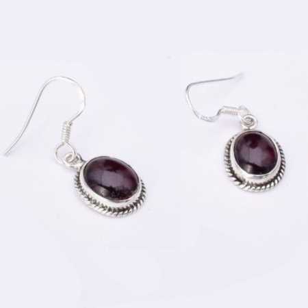 Cercei argint lungi cu granat, model funie rasucita [2]