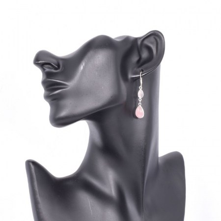 Cercei argint lungi cuart roz - Picaturi de Ploaie [2]