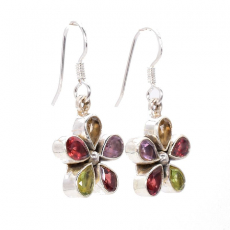 Cercei argint mix pietre Floare - granat, citrin, peridot, ametist [2]