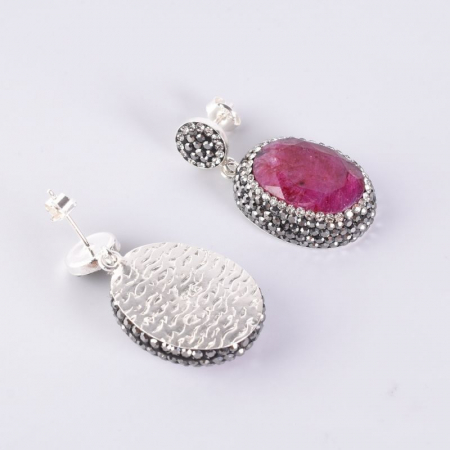 Cercei argint handmade cu rubin, hematit, CZ [2]