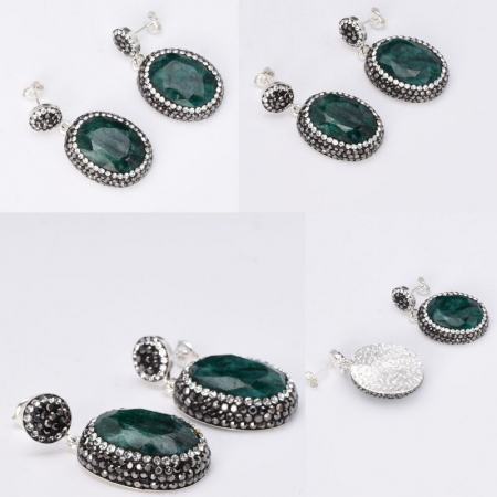 Cercei argint cu smarald oval, hematit, CZ [3]