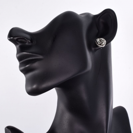 Cercei argint patinat cu trandafiri de gradina infloriti [1]