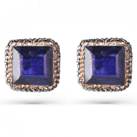 Cercei argint patrati, placaj aur 14K, safir natural [0]