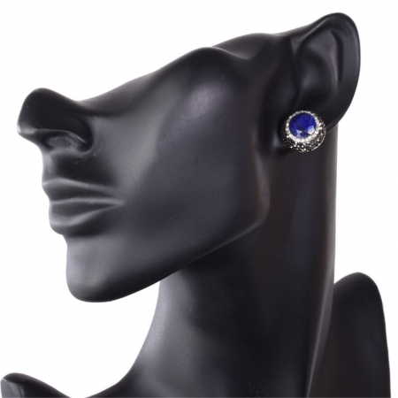 Cercei argint rotunzi, placaj rodiu, safir, hematit, CZ [3]