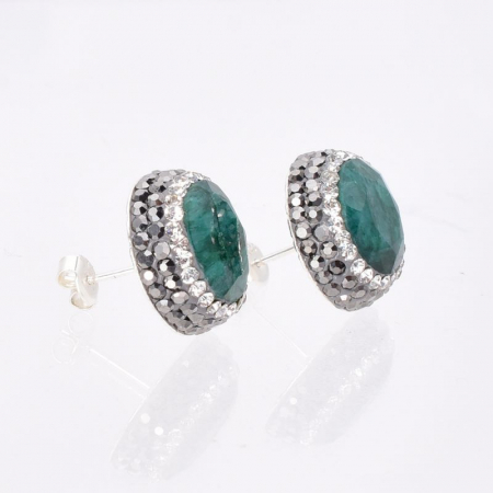 Cercei argint rodiat cu smarald rotund, hematit, CZ [1]