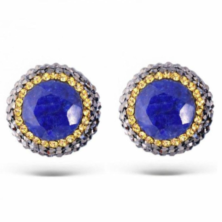 Cercei argint cu pietre - Cercei argint rotunzi, placaj aur, safir, hematit, CZ
