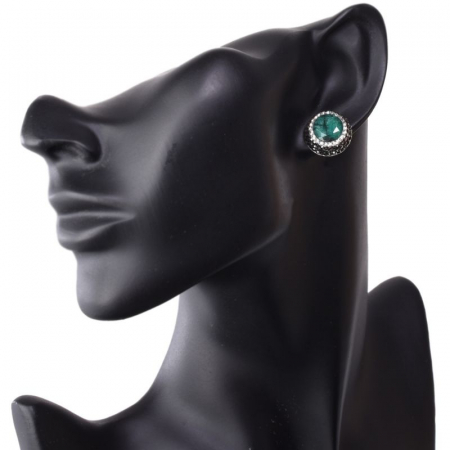 Cercei argint rotunzi, placaj rodiu, smarald, hematit, CZ [4]