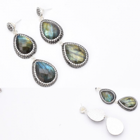 Cercei argint statement cu 2 x labradorit, hematit si CZ [3]