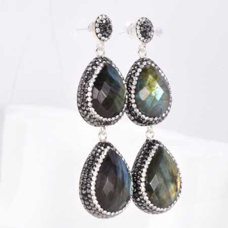 Cercei argint statement cu 2 x labradorit, hematit si CZ [2]