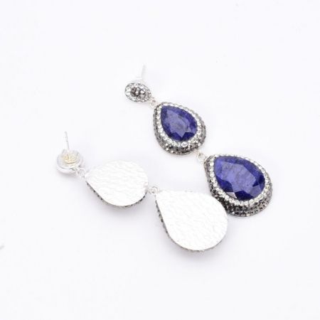 Cercei argint statement cu 2 x safir albastru, hematit, CZ [3]