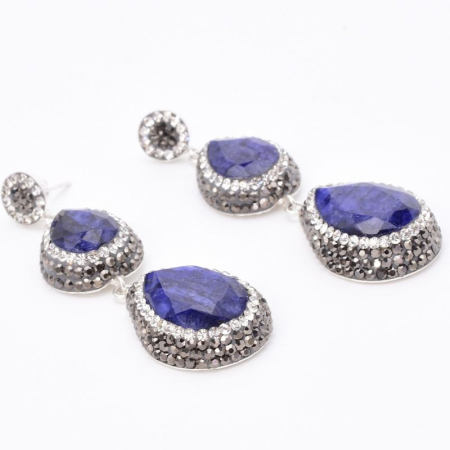 Cercei argint statement cu 2 x safir albastru, hematit, CZ [2]