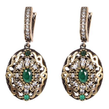 Cercei argint cu pietre - Cercei argint stil otoman cu cubic zirconia verzi, albe