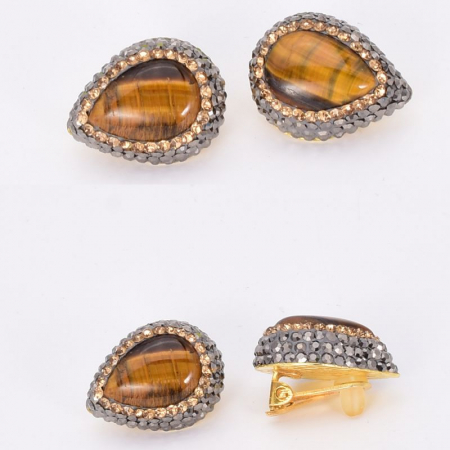 Cercei cu clips din argint - ochi de tigru, hematit, CZ [2]