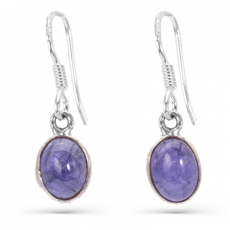 Cercei argint cu tanzanit oval cabochon