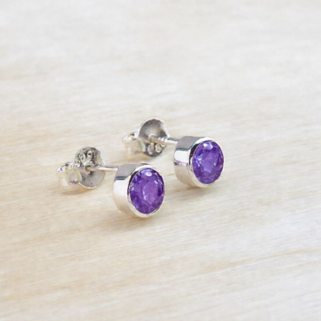 Cercei de argint cu ametist rotund [1]