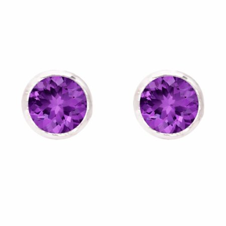 Cercei de argint cu ametist rotund