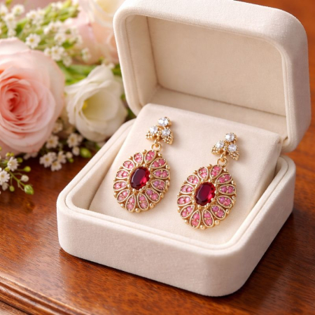 Cercei de argint cu CZ rosu, oval Regina Anatoliei [1]