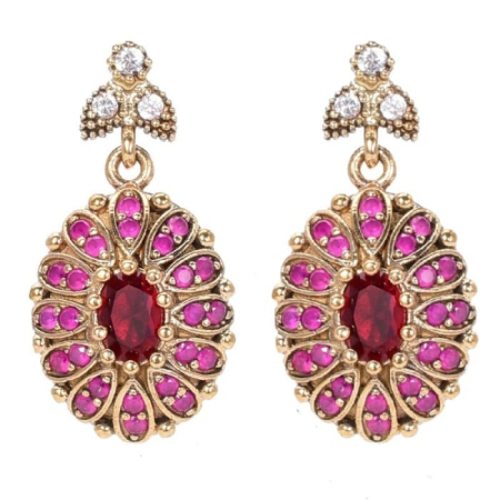 Cercei argint cu pietre - Cercei de argint cu CZ rosu, oval Regina Anatoliei