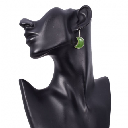 Cercei de argint cu jad verde nefrit Semiluna [2]