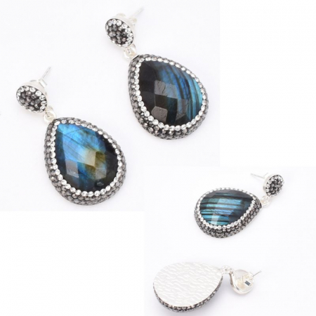 Cercei de argint cu labradorit, hematit si CZ [4]