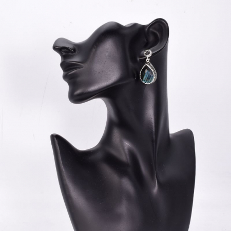 Cercei de argint cu labradorit, hematit si CZ [1]