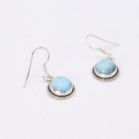 Cercei de argint cu larimar rotund, Funie Rasucita [2]