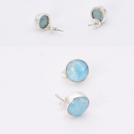 Cercei de argint cu larimar rotund pe ureche [2]