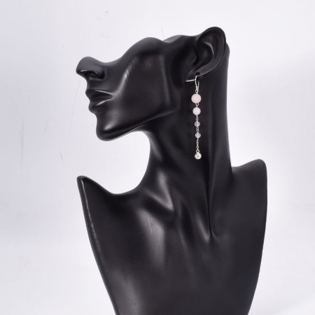 Cercei de argint cu margele de cuart roz Eleganta Cristalina [1]