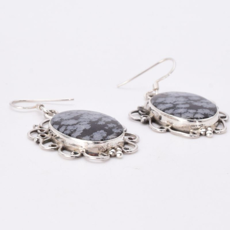 Cercei de argint cu obsidian fulg de nea [3]