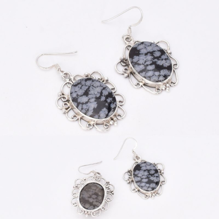 Cercei de argint cu obsidian fulg de nea [2]