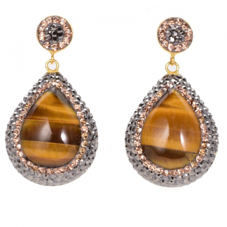 Bijuterii ochi de tigru - Cercei de argint cu ochi de tigru, hematit, CZ