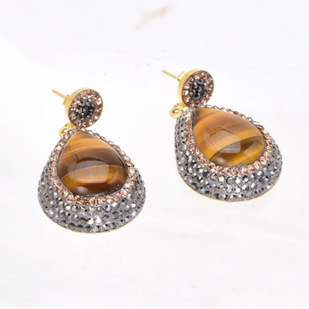 Cercei de argint cu ochi de tigru, hematit, CZ [3]