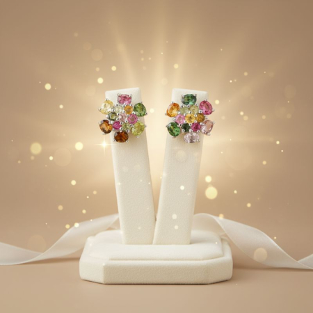 Cercei de argint cu turmalina multicolor, floral [3]